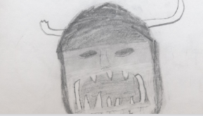 A sketch of an ork with a helmet.