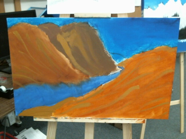 In this picture I added streaks of lighter color to the hills to add effects.